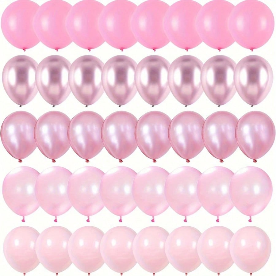 50pcs Pink Balloon Set- Chrome Pink, Pearl Pink, Macaron Pink And Various Soft Pink Shades, Suitable For Decorating Backgrounds And Gifts For Girls And Girl Birthdays, Weddings, Christenings, Princes
