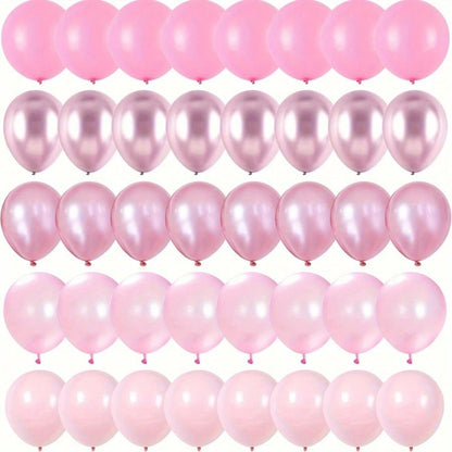 50pcs Pink Balloon Set- Chrome Pink, Pearl Pink, Macaron Pink And Various Soft Pink Shades, Suitable For Decorating Backgrounds And Gifts For Girls And Girl Birthdays, Weddings, Christenings, Princes