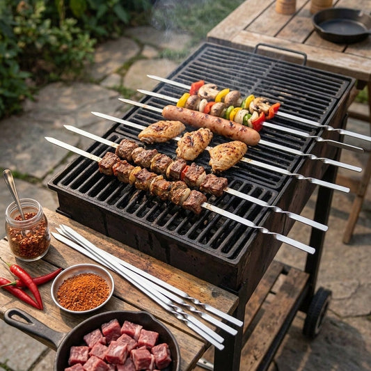 50Pcs Stainless Steel Flat Grilling Skewers, Reusable Metal Skewer Sticks, Easy To Clean BBQ Accessories For Indoor Outdoor Barbecue Party