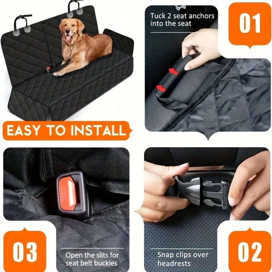 53in Dog Car Seat Cover, Back Seat Cover For Dogs Pet Car Seat Protector Waterproof Bench Car Seat Cover, Non-Slip Reat Seat Cover Fits Middle Armrest For Most Cars Trucks SUVs- Black- Waterproof Ea