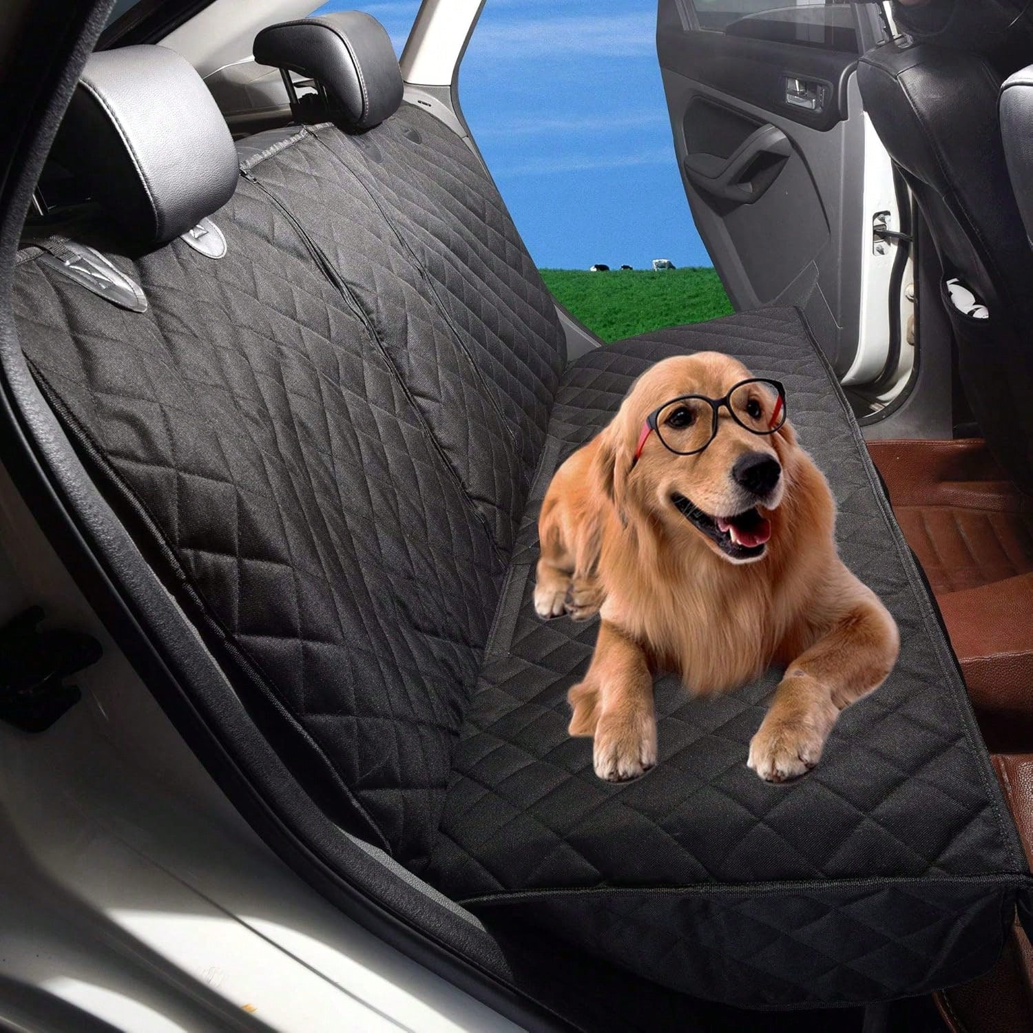 53in Dog Car Seat Cover, Back Seat Cover For Dogs Pet Car Seat Protector Waterproof Bench Car Seat Cover, Non-Slip Reat Seat Cover Fits Middle Armrest For Most Cars Trucks SUVs- Black- Waterproof Ea