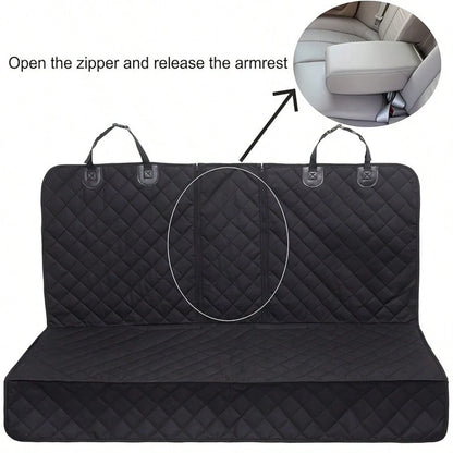 53in Dog Car Seat Cover, Back Seat Cover For Dogs Pet Car Seat Protector Waterproof Bench Car Seat Cover, Non-Slip Reat Seat Cover Fits Middle Armrest For Most Cars Trucks SUVs- Black- Waterproof Ea