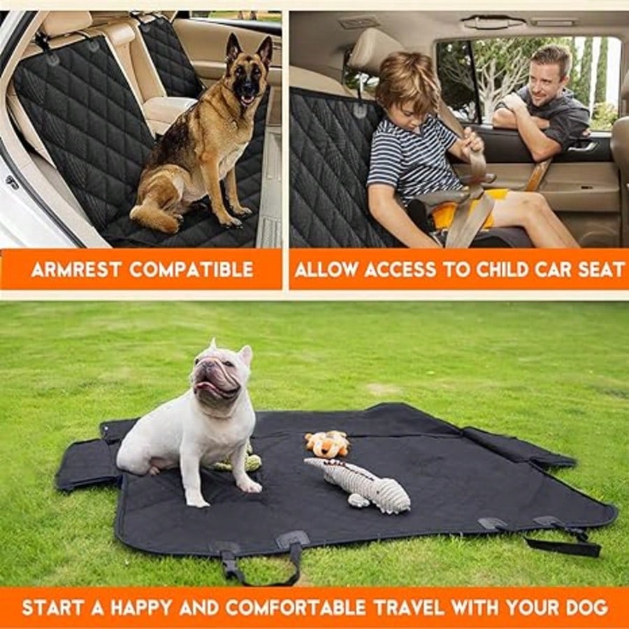 53in Dog Car Seat Cover, Back Seat Cover For Dogs Pet Car Seat Protector Waterproof Bench Car Seat Cover, Non-Slip Reat Seat Cover Fits Middle Armrest For Most Cars Trucks SUVs- Black- Waterproof Ea