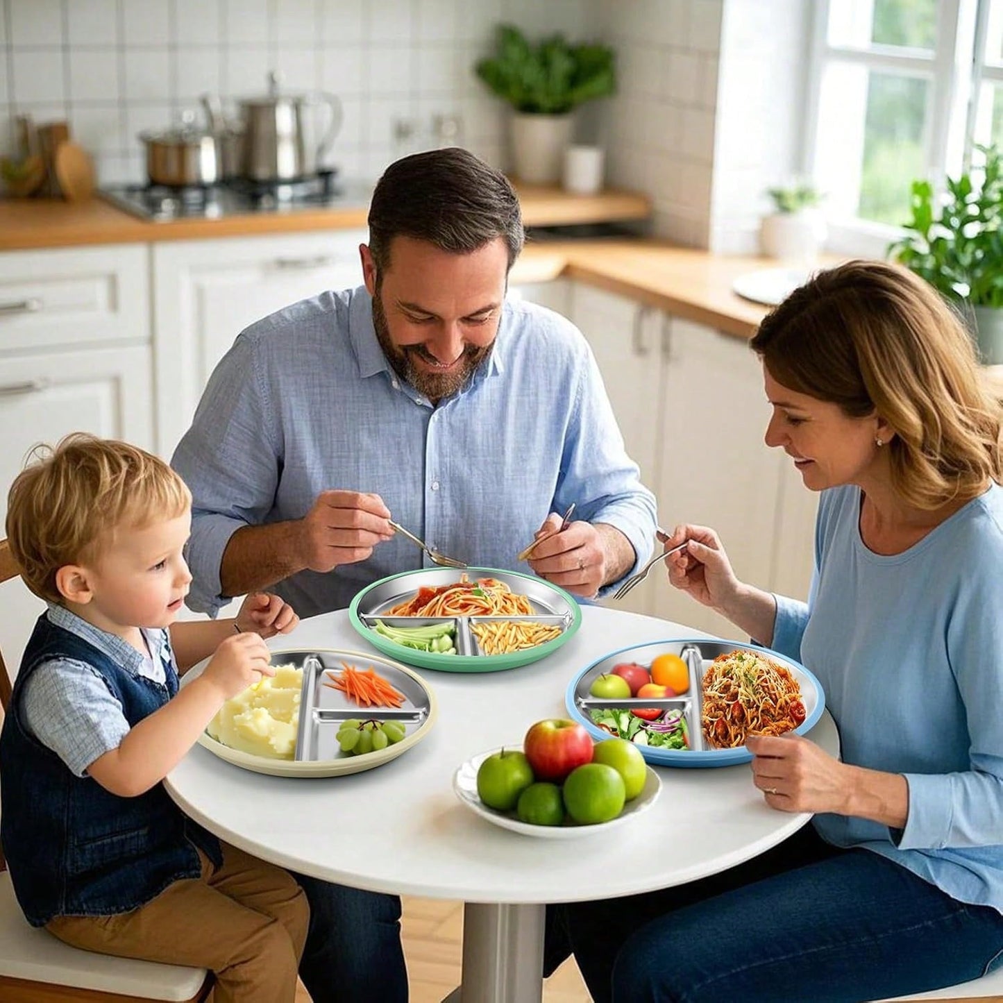5pcs/4pcs Stainless Steel Tableware Set, Baby Feeding Utensils, Weaning Tools, Bibs, Stainless Steel Plates, Stainless Steel Bowls, Stainless Steel Forks & Spoons