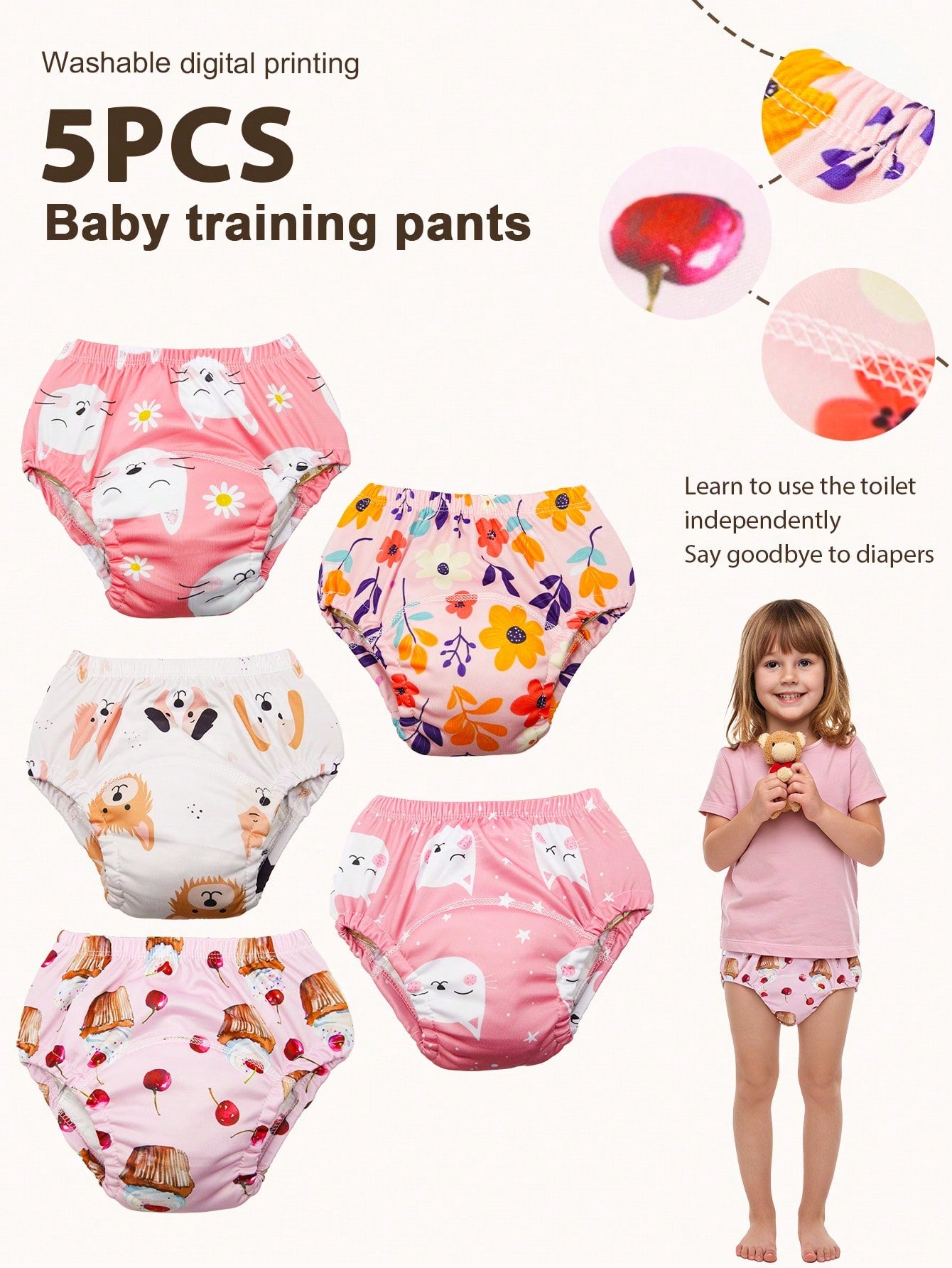 5pcs Baby Reusable Printed Potty Training Pants, Boys & Girls Infant Toilet Training Underwear, Washable