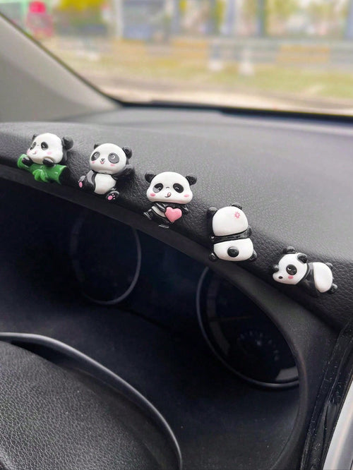 5pcs Car Ornament Cartoon Creative Panda Screen Central Control Car Interior Decoration Products
