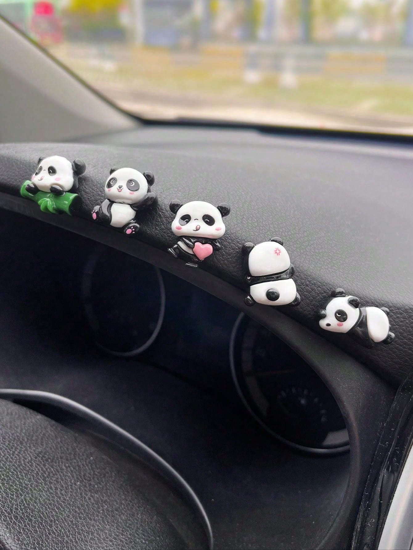 5pcs Car Ornament Cartoon Creative Panda Screen Central Control Car Interior Decoration Products