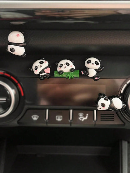 5pcs Car Ornament Cartoon Creative Panda Screen Central Control Car Interior Decoration Products