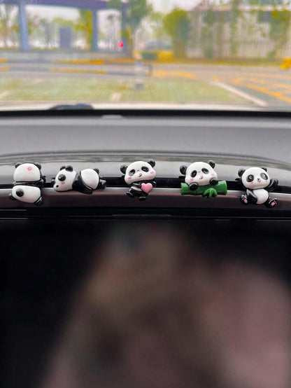 5pcs Car Ornament Cartoon Creative Panda Screen Central Control Car Interior Decoration Products