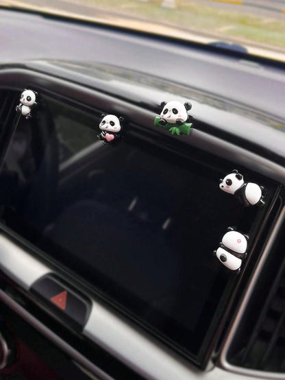 5pcs Car Ornament Cartoon Creative Panda Screen Central Control Car Interior Decoration Products