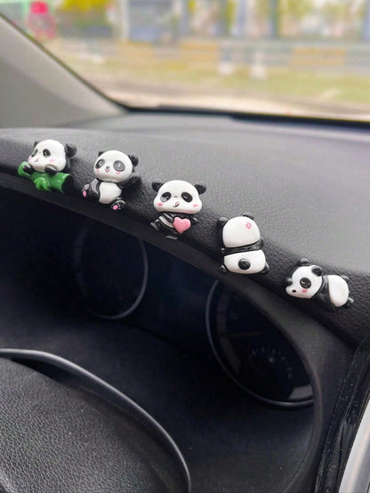 5pcs Car Ornament Cartoon Creative Panda Screen Central Control Car Interior Decoration Products