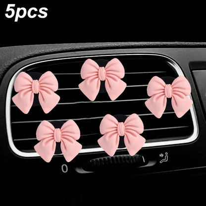 5pcs Cute ABS Resin Bowknot Car Air Vent Clip Fragrance Diffuser, Air Freshener Decor For Girls