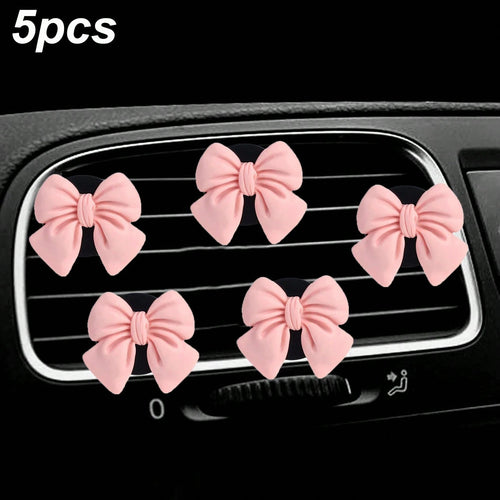 5pcs Cute ABS Resin Bowknot Car Air Vent Clip Fragrance Diffuser, Air Freshener Decor For Girls