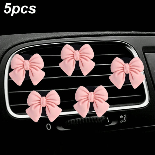 5pcs Cute ABS Resin Bowknot Car Air Vent Clip Fragrance Diffuser, Air Freshener Decor For Girls