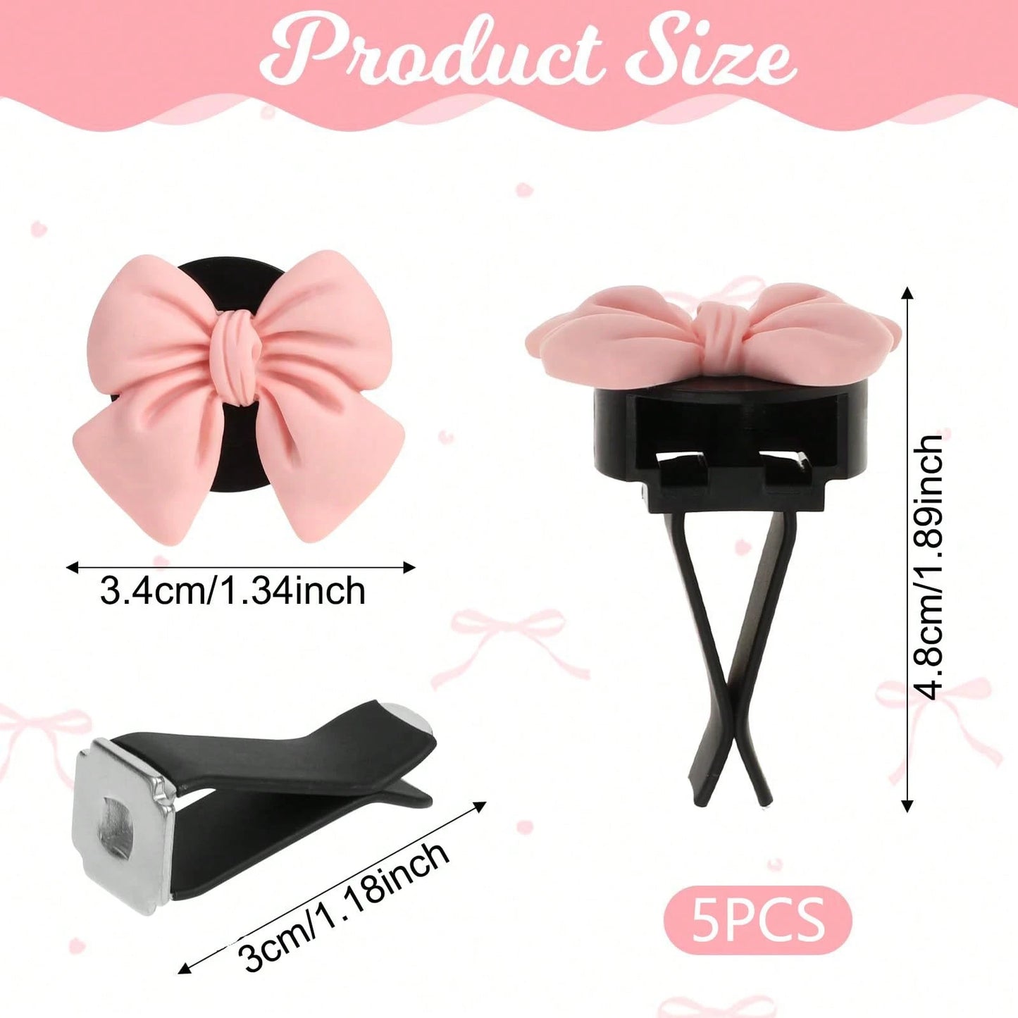 5pcs Cute ABS Resin Bowknot Car Air Vent Clip Fragrance Diffuser, Air Freshener Decor For Girls
