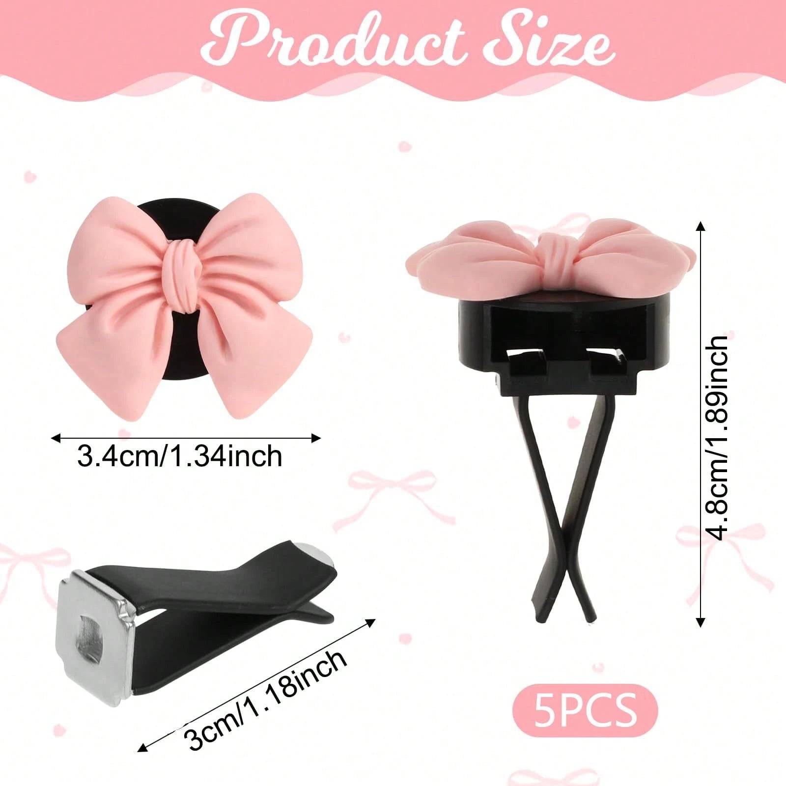 5pcs Cute ABS Resin Bowknot Car Air Vent Clip Fragrance Diffuser, Air Freshener Decor For Girls
