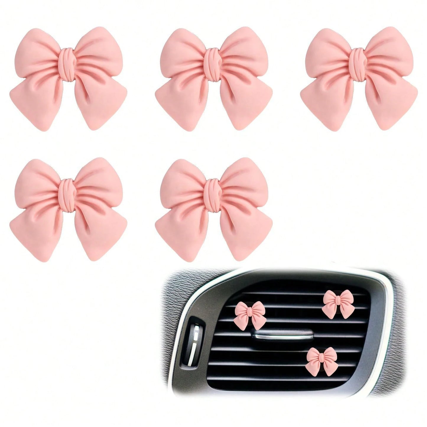 5pcs Cute ABS Resin Bowknot Car Air Vent Clip Fragrance Diffuser, Air Freshener Decor For Girls