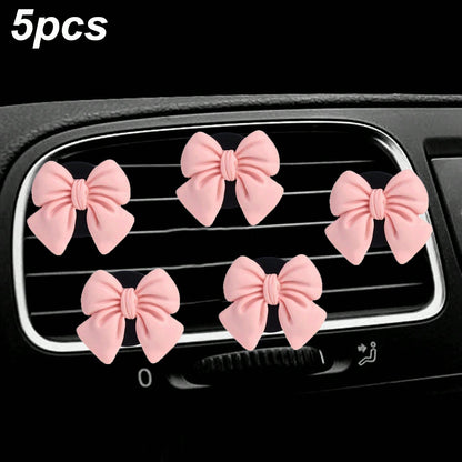 5pcs Cute ABS Resin Bowknot Car Air Vent Clip Fragrance Diffuser, Air Freshener Decor For Girls