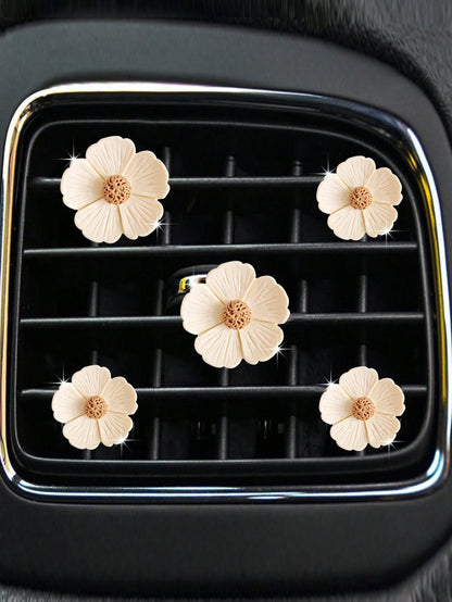 5pcs Cute Daisy Five-Petal Flower Car Air Vent Fragrance Clip Interior Flower Freshener Car Aromatherapy Decorative Accessories