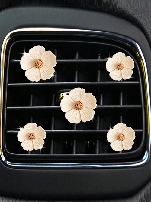 5pcs Cute Daisy Five-Petal Flower Car Air Vent Fragrance Clip Interior Flower Freshener Car Aromatherapy Decorative Accessories