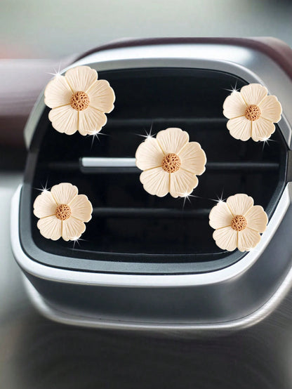 5pcs Cute Daisy Five-Petal Flower Car Air Vent Fragrance Clip Interior Flower Freshener Car Aromatherapy Decorative Accessories