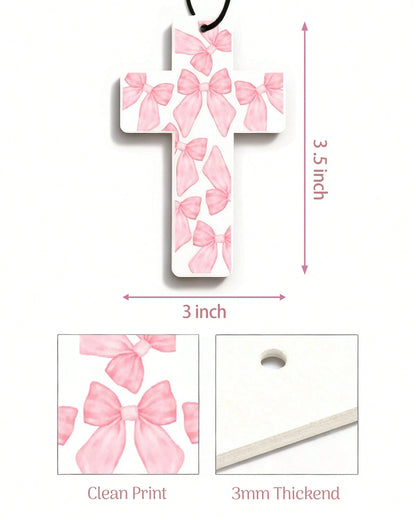5pcs Inspirational Car Air Freshener Cute Pink Bow Coquette Bible Verses Automotive Accessories Car Interior Hanging Scents Mirror Decor For Women Teen Girls