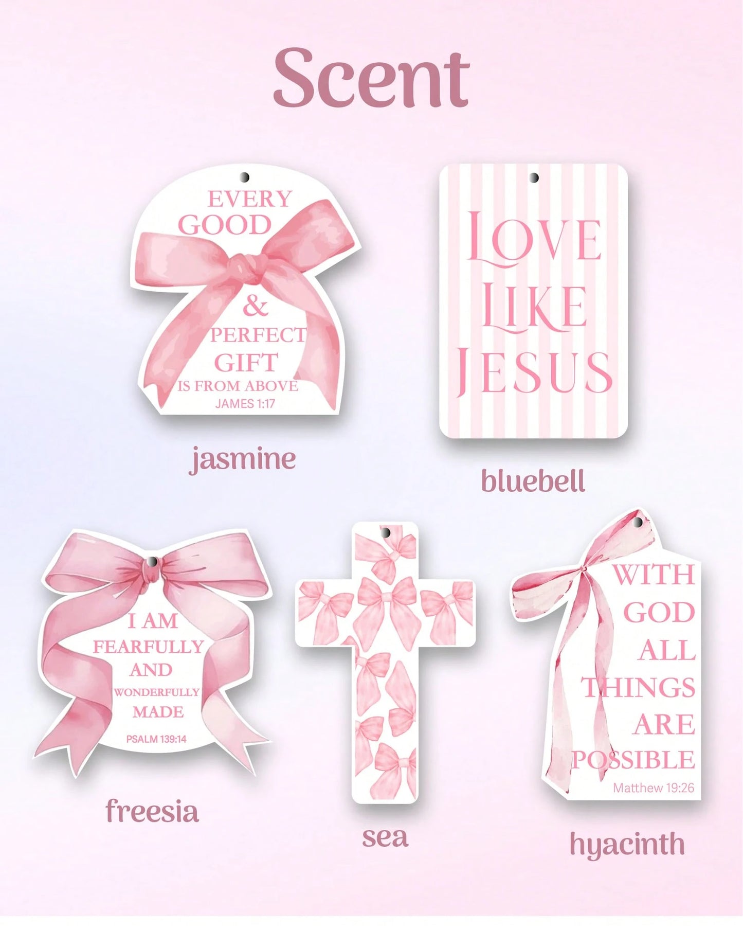 5pcs Inspirational Car Air Freshener Cute Pink Bow Coquette Bible Verses Automotive Accessories Car Interior Hanging Scents Mirror Decor For Women Teen Girls