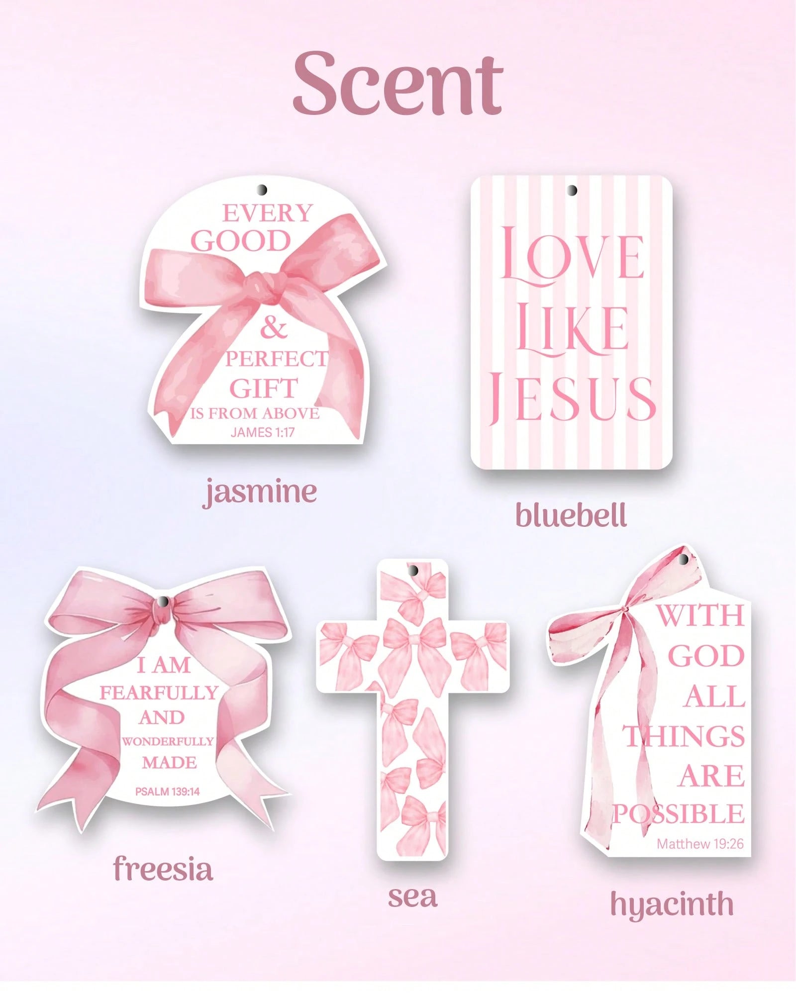 5pcs Inspirational Car Air Freshener Cute Pink Bow Coquette Bible Verses Automotive Accessories Car Interior Hanging Scents Mirror Decor For Women Teen Girls