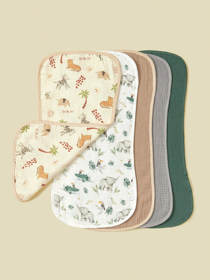 5pcs/Pack Cotton Muslin Bibs For Baby Boys Girls, Floral & Whale Print Burp Cloths, Soft & Versatile
