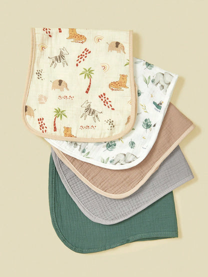 5pcs/Pack Cotton Muslin Bibs For Baby Boys Girls, Floral & Whale Print Burp Cloths, Soft & Versatile