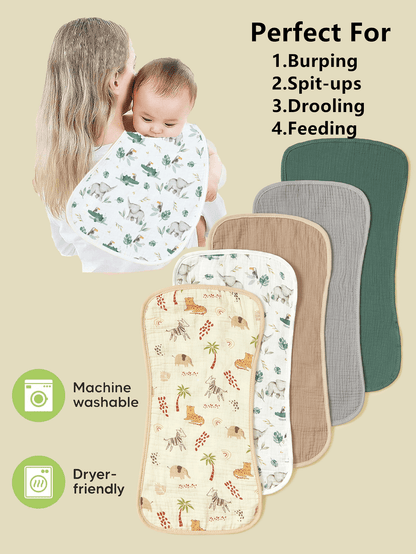 5pcs/Pack Cotton Muslin Bibs For Baby Boys Girls, Floral & Whale Print Burp Cloths, Soft & Versatile
