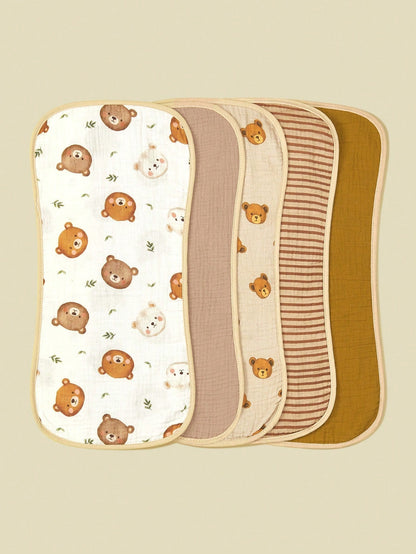 5pcs/Pack Soft Cotton Muslin Baby Bibs For Boys & Girls, Floral, Whale Design, Comfortable Multi-Use Burp Cloths