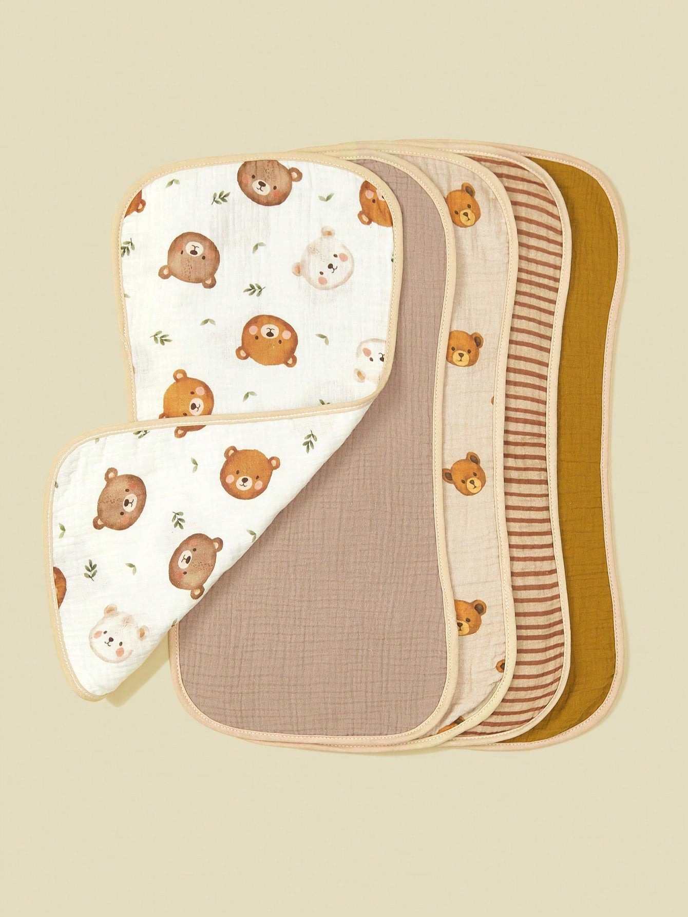 5pcs/Pack Soft Cotton Muslin Baby Bibs For Boys & Girls, Floral, Whale Design, Comfortable Multi-Use Burp Cloths