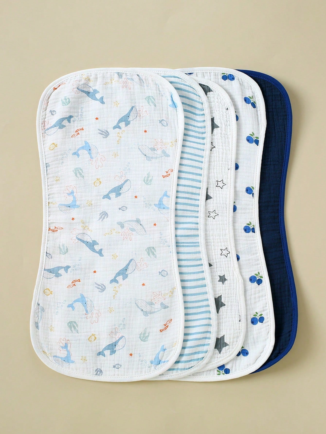 5pcs Set Floral, Whale Printed 100% Cotton Gauze Baby Bibs, Soft Gentle Burp Cloths For Infant Boys & Girls