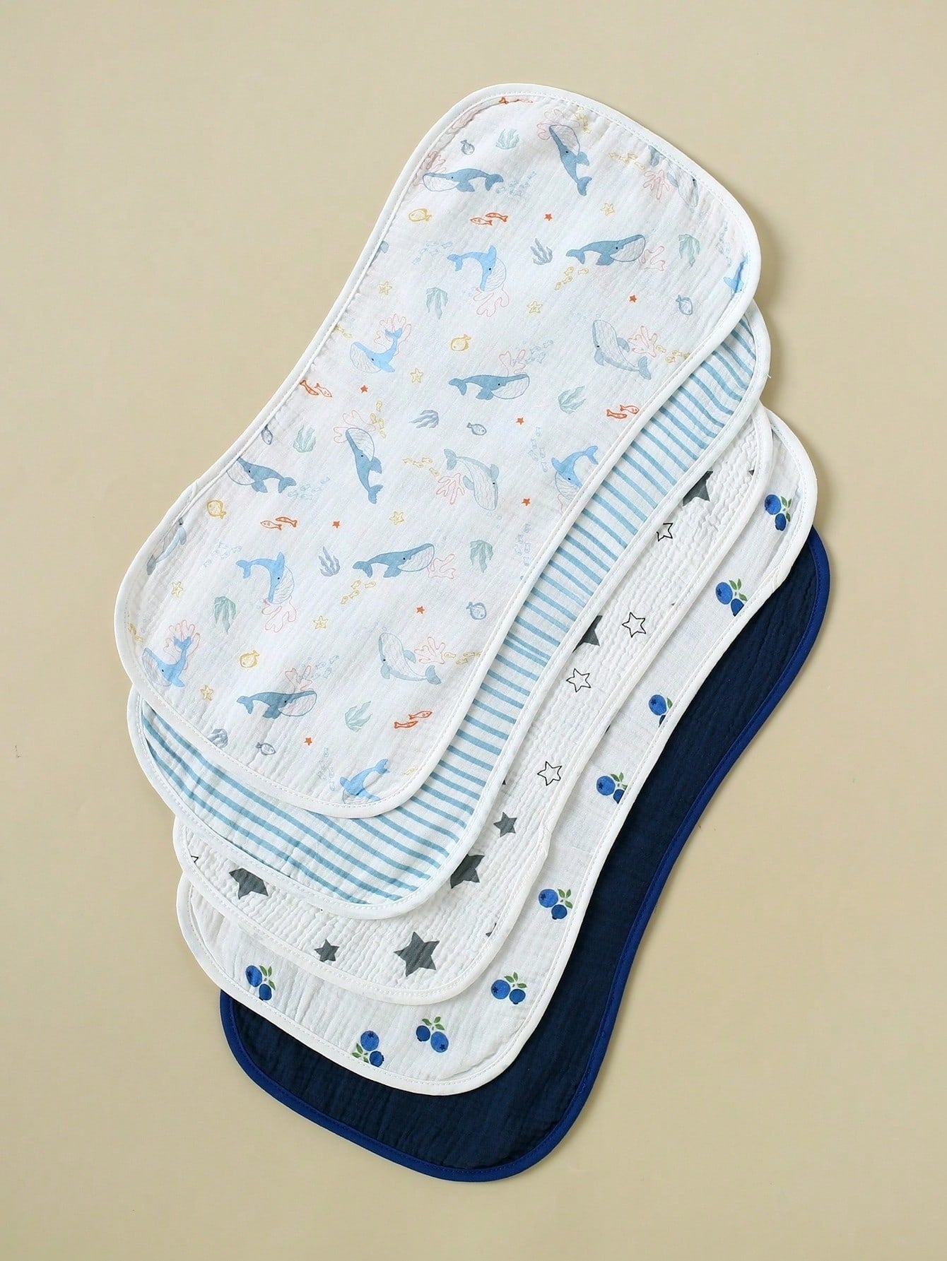 5pcs Set Floral, Whale Printed 100% Cotton Gauze Baby Bibs, Soft Gentle Burp Cloths For Infant Boys & Girls