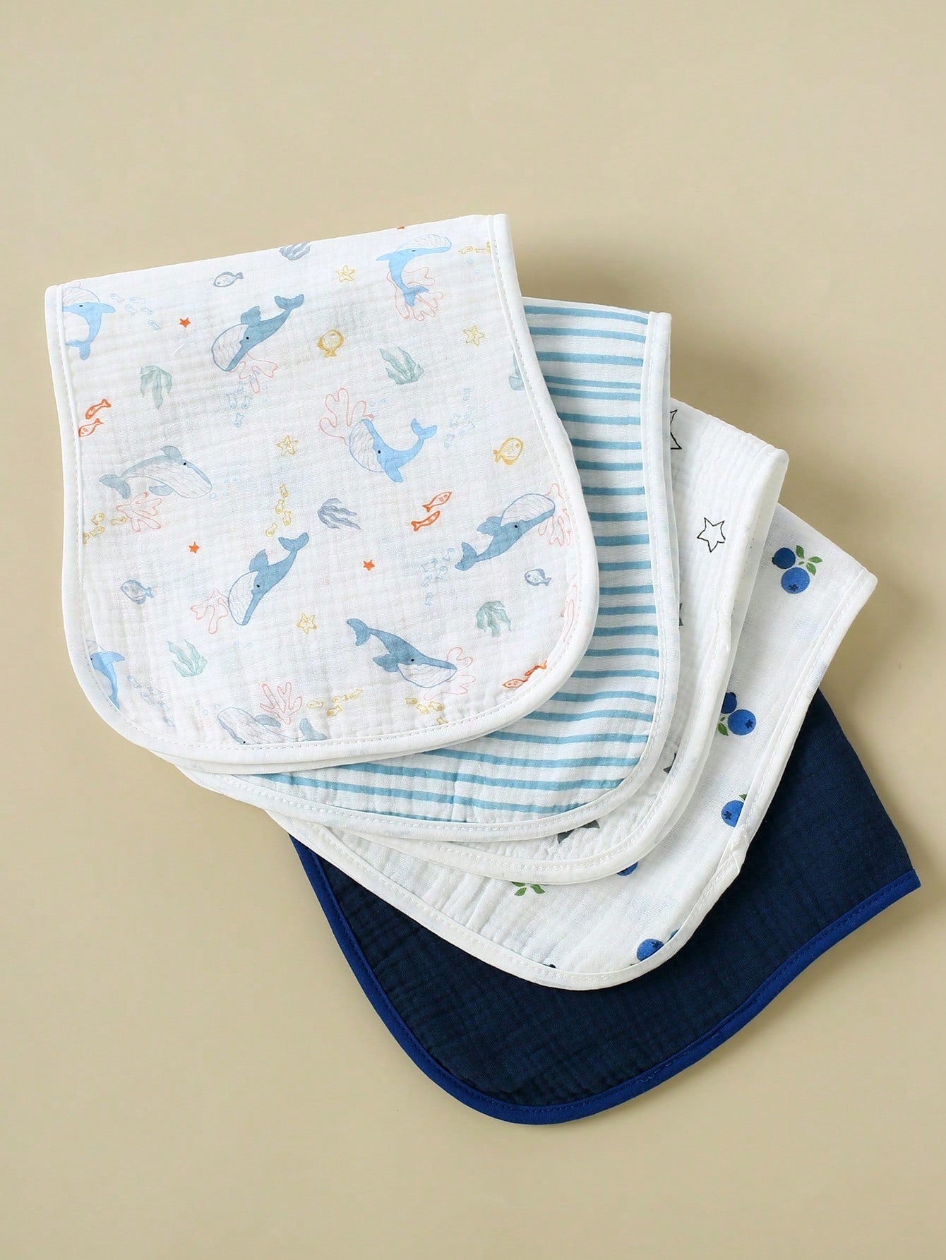 5pcs Set Floral, Whale Printed 100% Cotton Gauze Baby Bibs, Soft Gentle Burp Cloths For Infant Boys & Girls