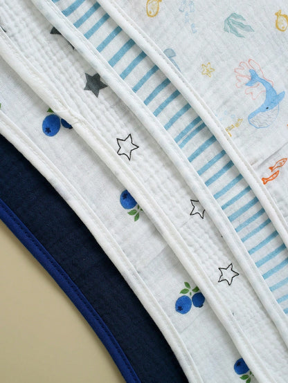 5pcs Set Floral, Whale Printed 100% Cotton Gauze Baby Bibs, Soft Gentle Burp Cloths For Infant Boys & Girls