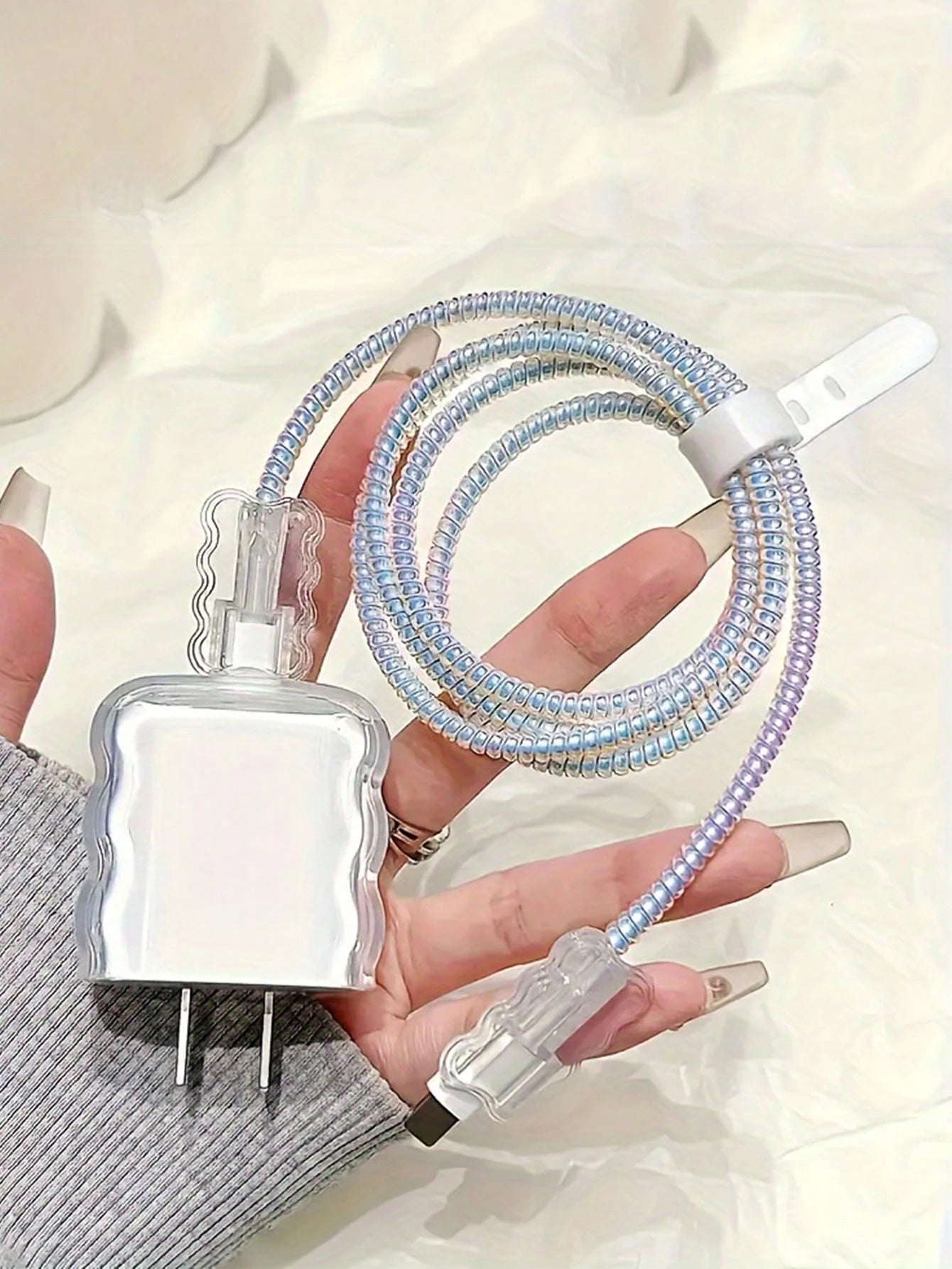 5pcs/Set Transparent Wave-Shaped Protective Case Compatible With IPhone 11/12/13/14/15/20w Charger & Cable Cable Protector, Charger Protector