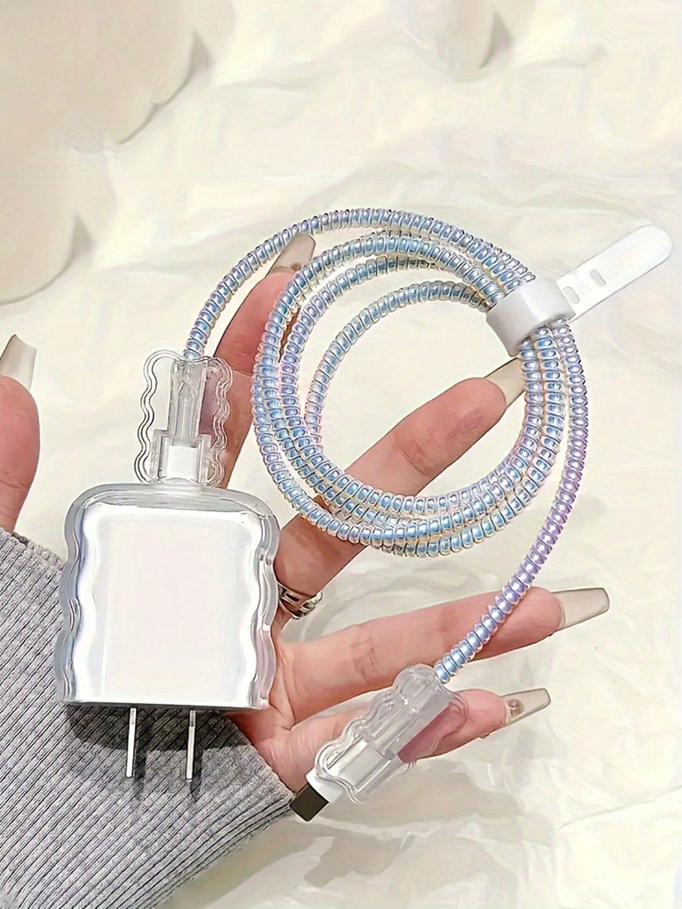 5pcs/Set Transparent Wave-Shaped Protective Case Compatible With IPhone 11/12/13/14/15/20w Charger & Cable Cable Protector, Charger Protector
