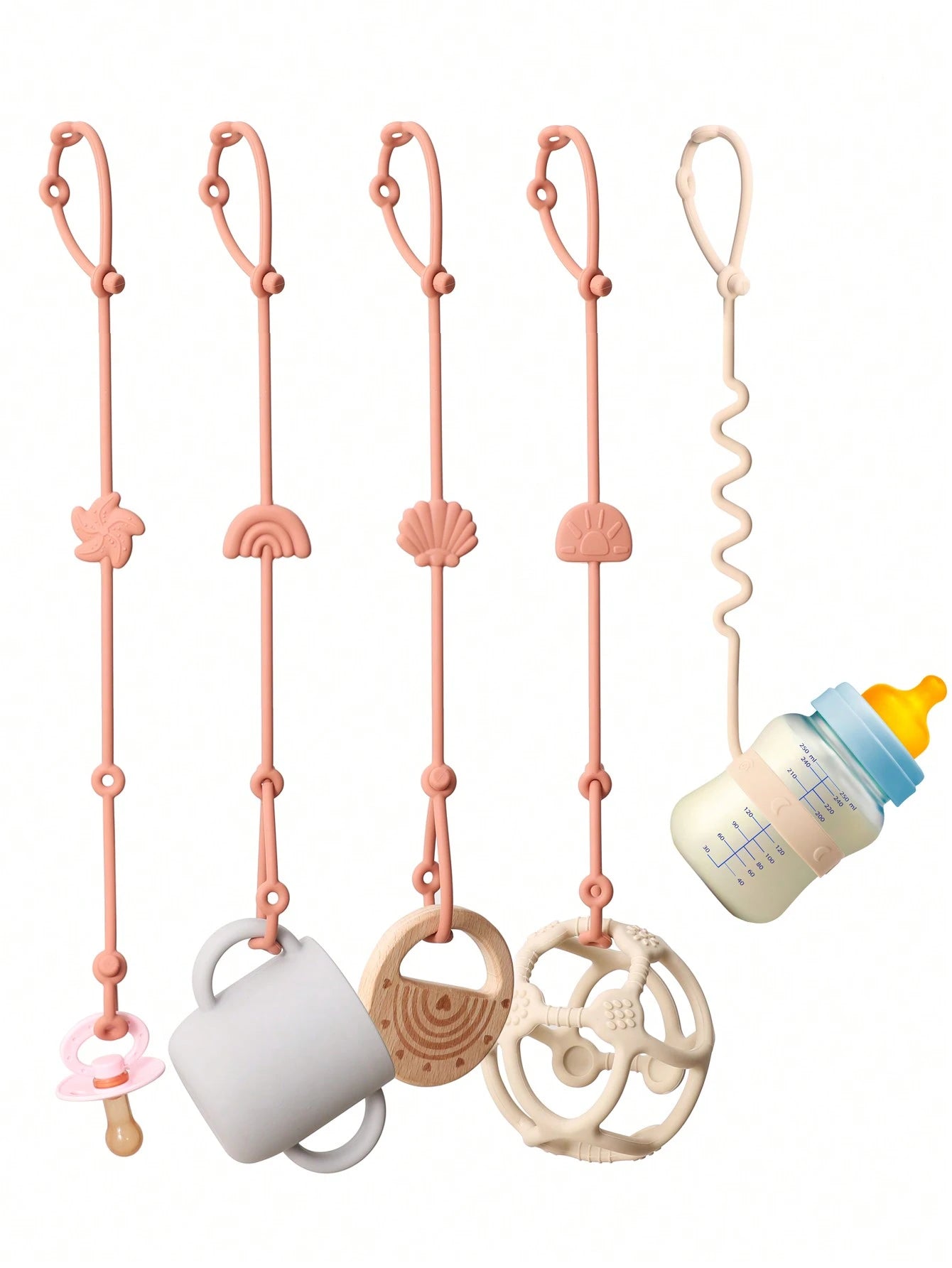 5pcs Soft Silicone Pacifier Clips, Baby Bottle Holders, Adjustable Teething Pacifier Clips, Pacifier Holders, Stroller Accessories