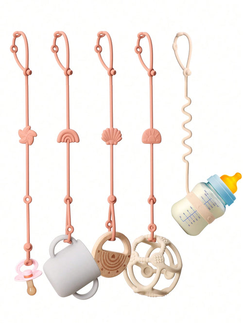 5pcs Soft Silicone Pacifier Clips, Baby Bottle Holders, Adjustable Teething Pacifier Clips, Pacifier Holders, Stroller Accessories