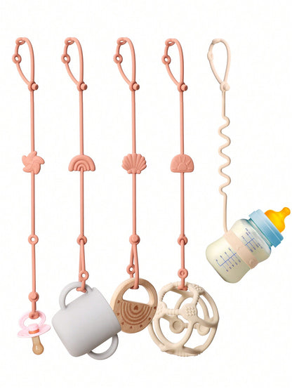 5pcs Soft Silicone Pacifier Clips, Baby Bottle Holders, Adjustable Teething Pacifier Clips, Pacifier Holders, Stroller Accessories