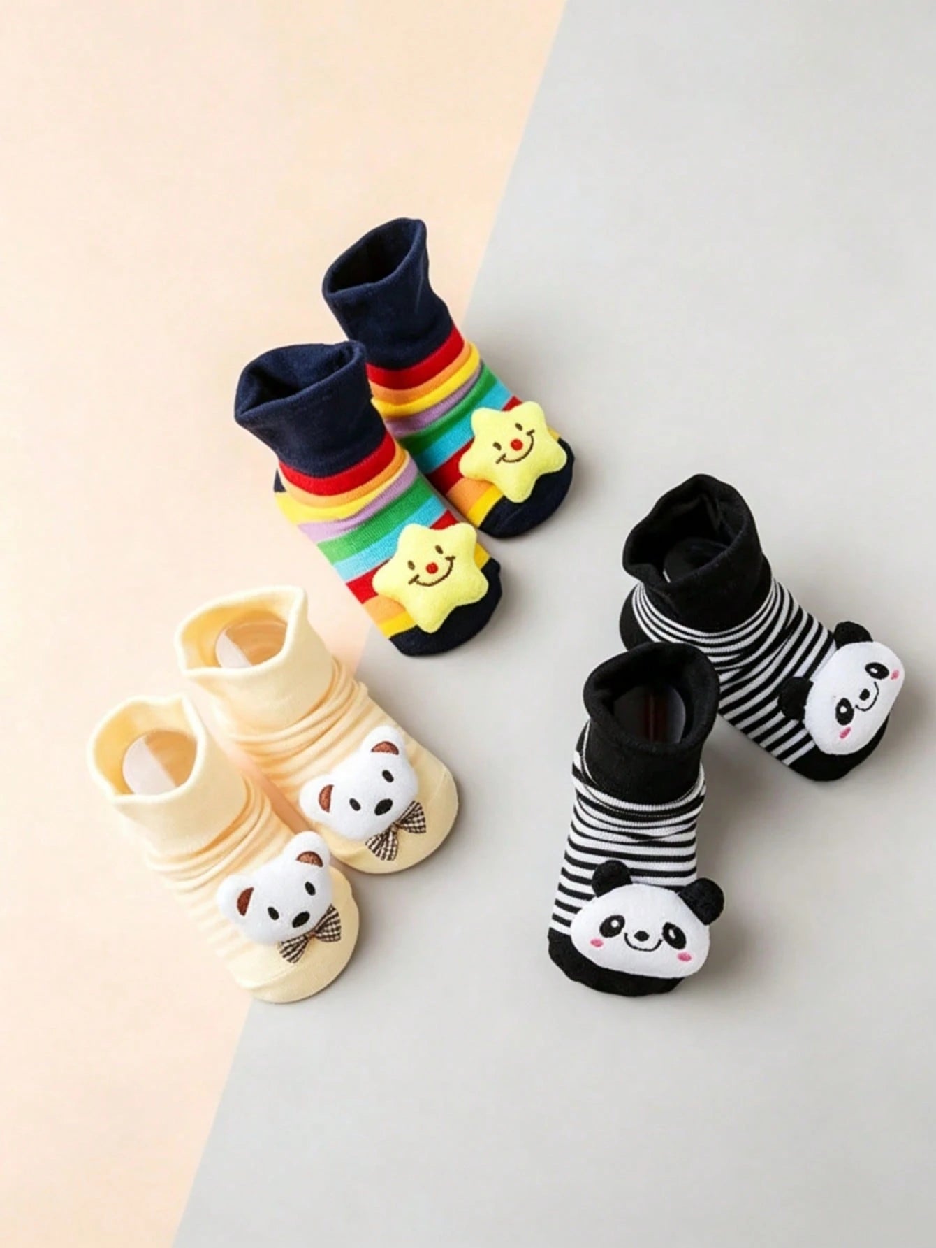 6/1 Pair Baby 3D Cartoon Animal Non Slip Ankle Socks, Panda Frog Bear Elephant Star Flower Doll Decor Striped Soft Newborn Infant Floor Funny Socks