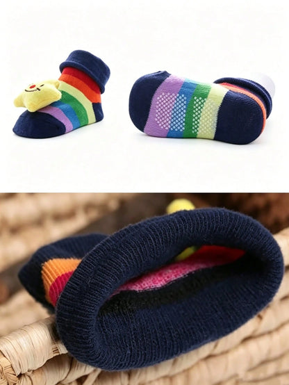 6/1 Pair Baby 3D Cartoon Animal Non Slip Ankle Socks, Panda Frog Bear Elephant Star Flower Doll Decor Striped Soft Newborn Infant Floor Funny Socks