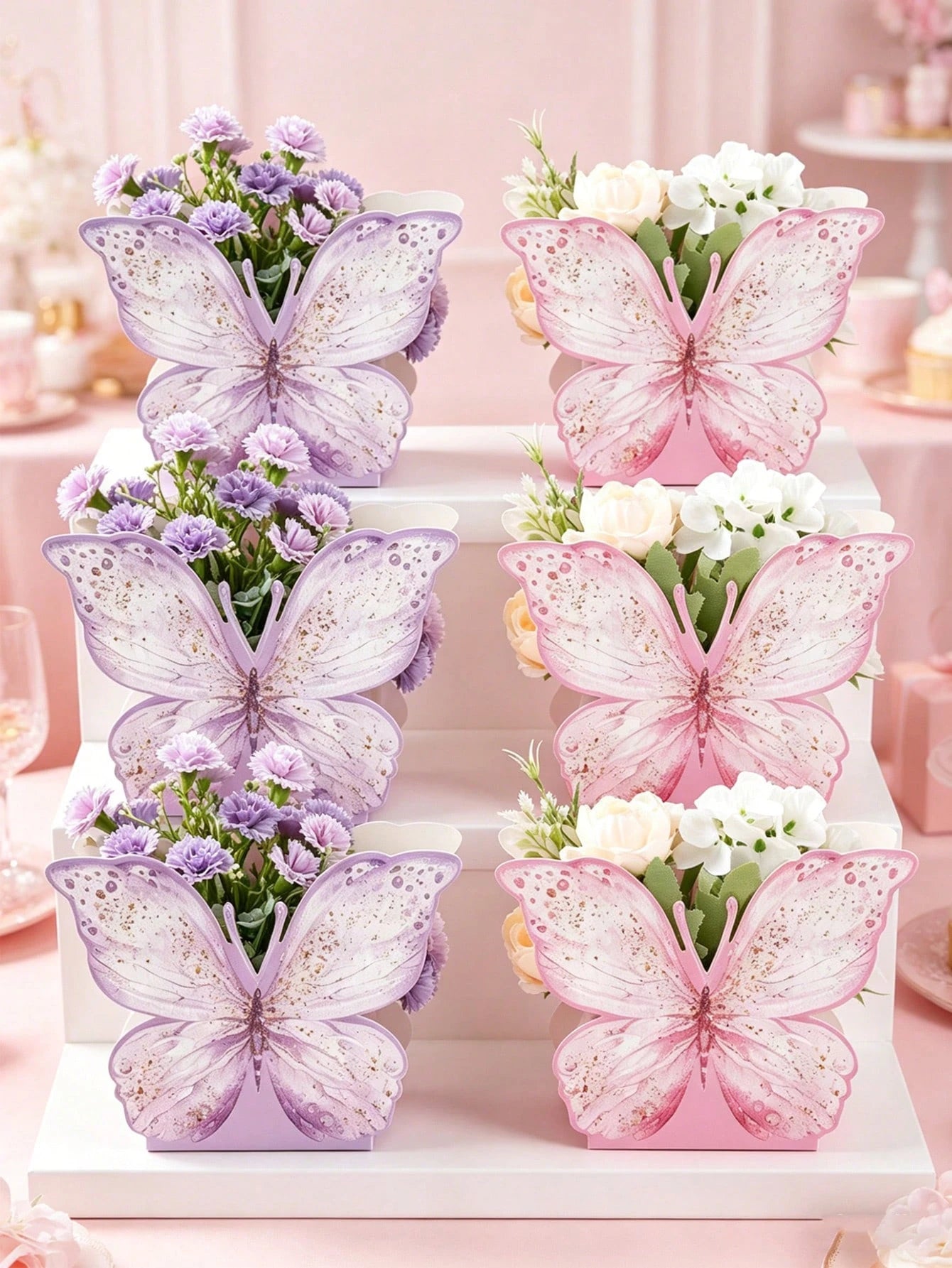 6/12pcs Pink & Purple Butterfly Boxes, Cute Butterfly Center Decor, Wedding Table Centerpiece, Butterfly Theme Birthday Decor, Birthday Gift Boxes, Bachelorette Party Decor, Baby Shower Supplies, Gend