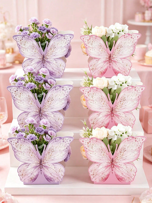 6/12pcs Pink & Purple Butterfly Boxes, Cute Butterfly Center Decor, Wedding Table Centerpiece, Butterfly Theme Birthday Decor, Birthday Gift Boxes, Bachelorette Party Decor, Baby Shower Supplies, Gend
