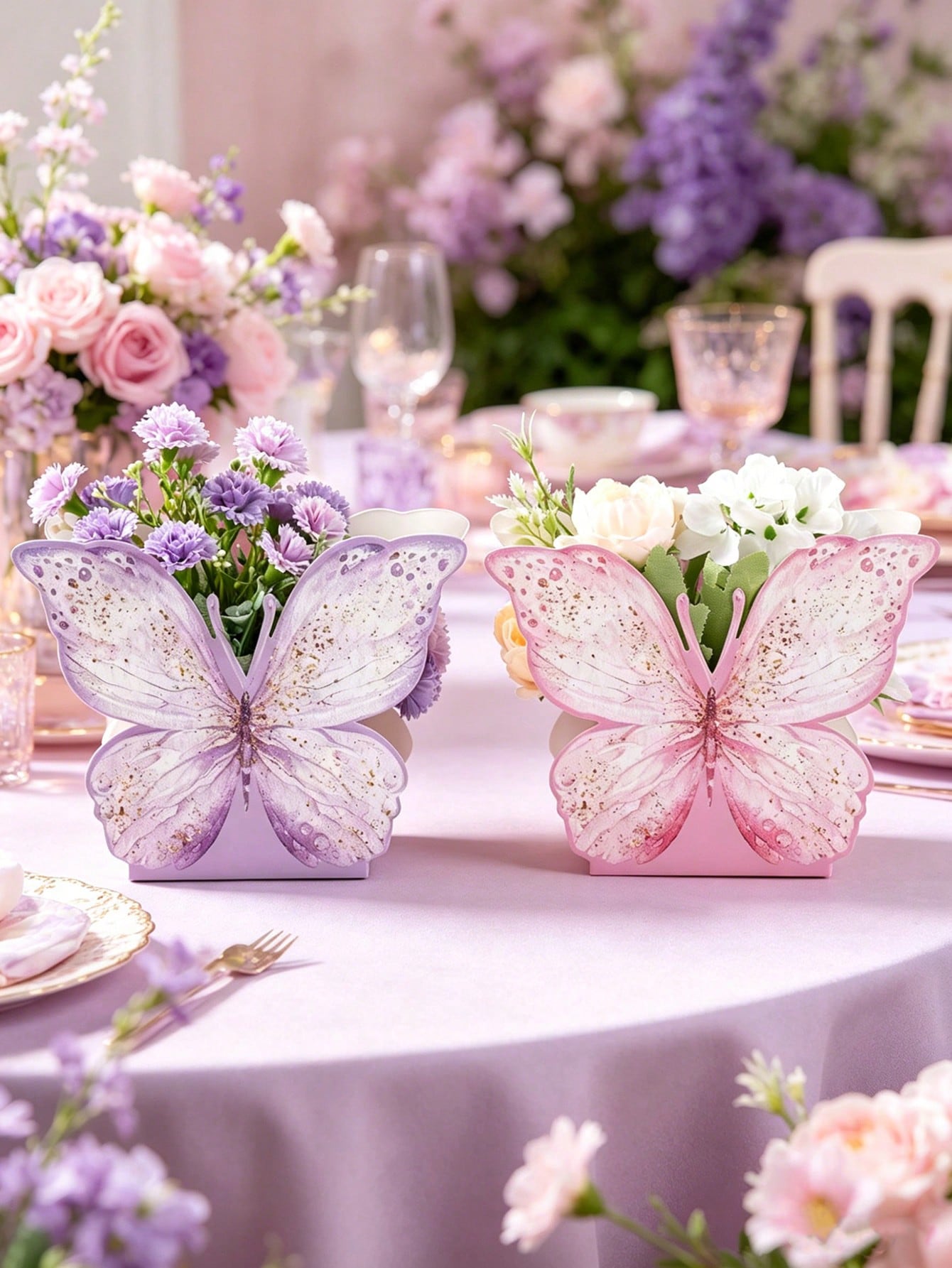 6/12pcs Pink & Purple Butterfly Boxes, Cute Butterfly Center Decor, Wedding Table Centerpiece, Butterfly Theme Birthday Decor, Birthday Gift Boxes, Bachelorette Party Decor, Baby Shower Supplies, Gend