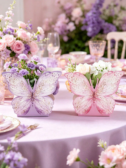 6/12pcs Pink & Purple Butterfly Boxes, Cute Butterfly Center Decor, Wedding Table Centerpiece, Butterfly Theme Birthday Decor, Birthday Gift Boxes, Bachelorette Party Decor, Baby Shower Supplies, Gend