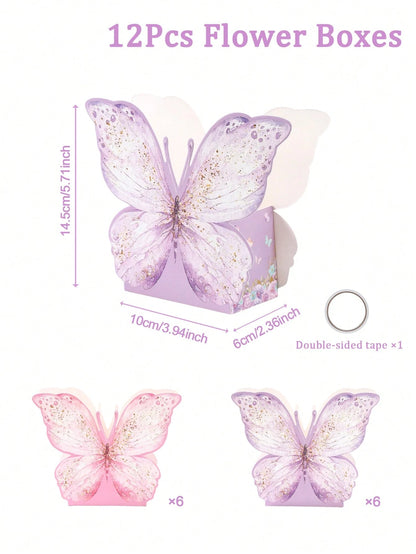 6/12pcs Pink & Purple Butterfly Boxes, Cute Butterfly Center Decor, Wedding Table Centerpiece, Butterfly Theme Birthday Decor, Birthday Gift Boxes, Bachelorette Party Decor, Baby Shower Supplies, Gend