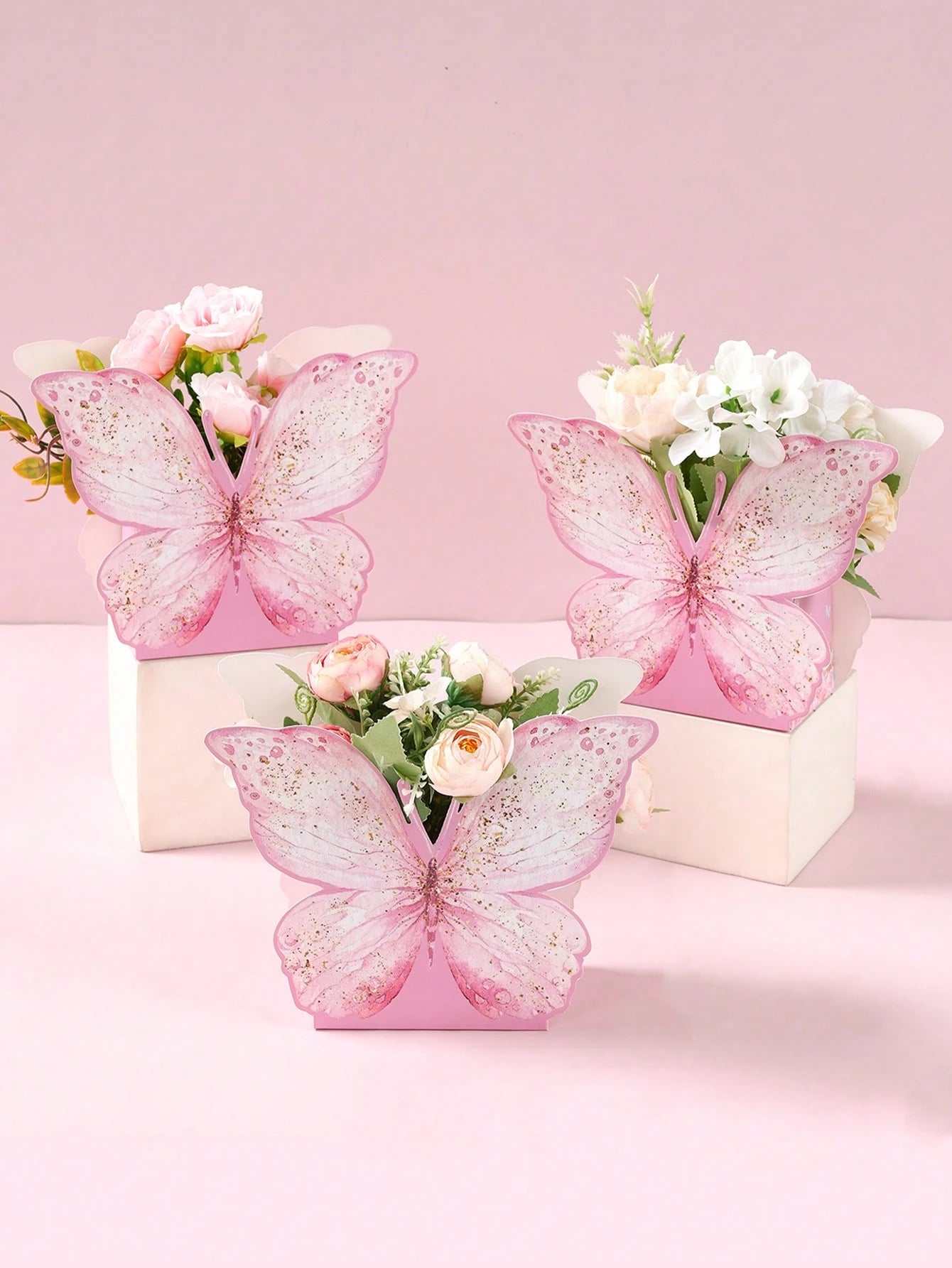 6/12pcs Pink & Purple Butterfly Boxes, Cute Butterfly Center Decor, Wedding Table Centerpiece, Butterfly Theme Birthday Decor, Birthday Gift Boxes, Bachelorette Party Decor, Baby Shower Supplies, Gend